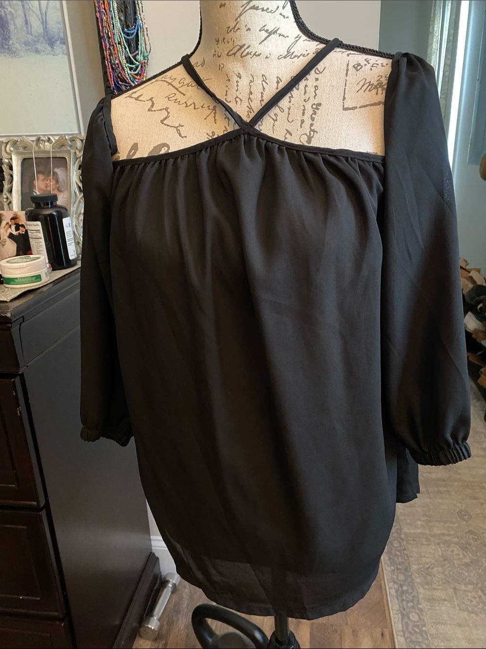 Black Off-Shoulder Crisscross Blouse